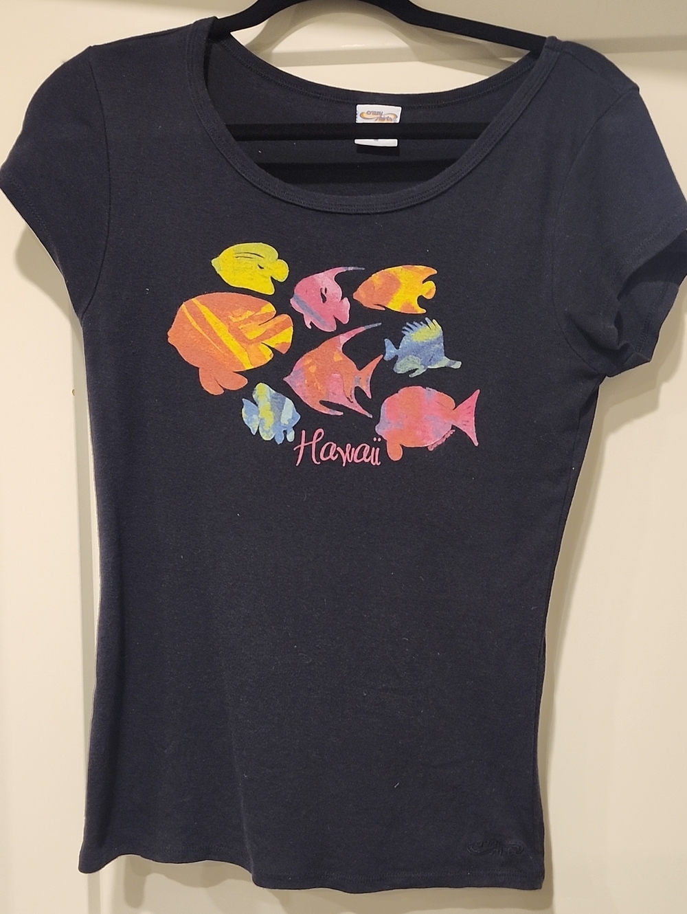 LADIES' Black 'Hawaii' Fish Graphic Tee